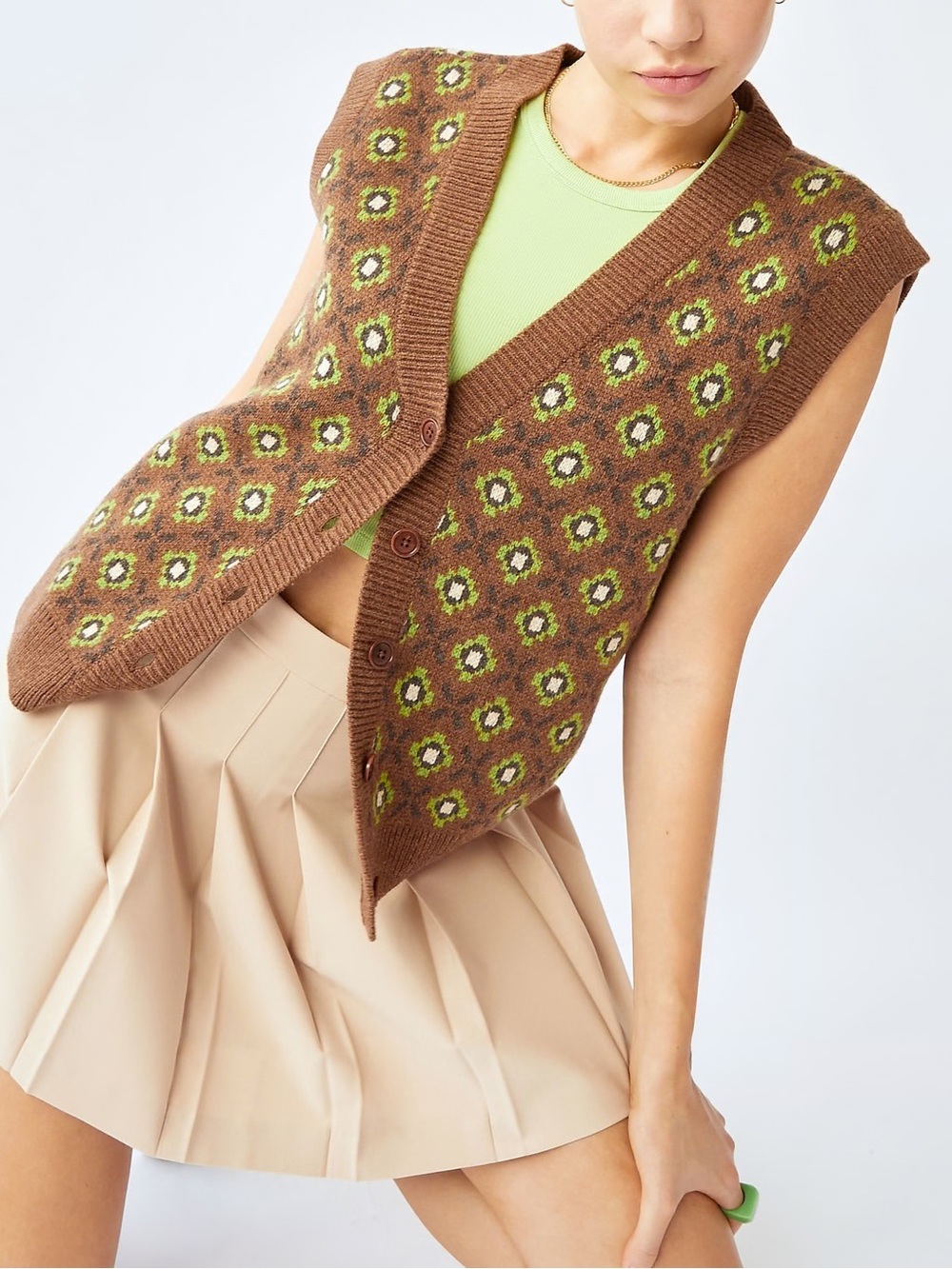 Sunday Best “Sun-deh” Preston Sweater Vest in Brown/Green Multi